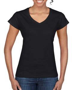 Gildan 64V00L - T-Shirt Femme Col V 100% Coton Noir