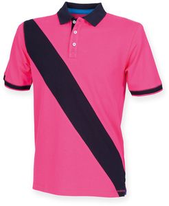 Front row FR212 - Polo Rugby à Rayures Diagonales Bright Pink/ Navy