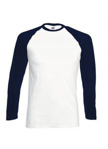 Fruit of the Loom SC238 - T-Shirt Manches Longues Homme 100% Coton White/Deep navy