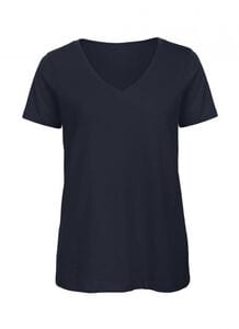 B&C BC045 - Tee shirt Femme Col V en Coton Biologique Navy