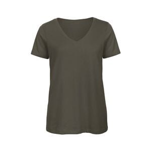B&C BC045 - Tee shirt Femme Col V en Coton Biologique Kaki