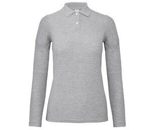 B&C ID1LW - Polo Manches Longues Femme Heather Grey