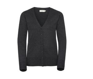 Russell Collection JZ715 - Cardigan Femme Col V Coton Charcoal Marl