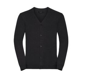 Russell JZ71M - Cardigan Homme Col V Coton Charcoal Marl