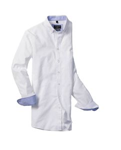 RUSSELL COLLECTION RU920M - MEN'S LONG SLEEVE TAILORED WASHED OXFORD SHIRT White/Oxford Blue