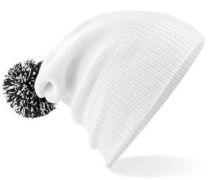 Beechfield BF450 - Bonnet avec Pompon Blanc-Noir