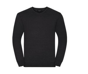 Russell Collection JZ710 - Pull Col V Homme Coton Charcoal Marl
