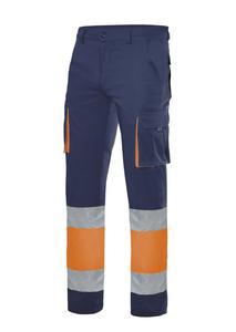 VELILLA V3030 - PANTALON MULTIPOCHES BICOLORE HAUTE VISIBILITÉ Navy/Fluo Orange