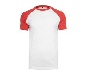 BUILD YOUR BRAND BY007 - T-shirt baseball Blanc-Rouge